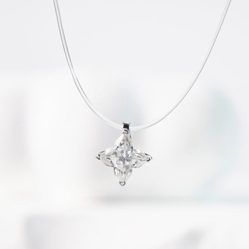 1ct Exquisite Leaf Clover Fishing Line Pendant Necklace Lab-Created Moissanite Necklace S925 Chain