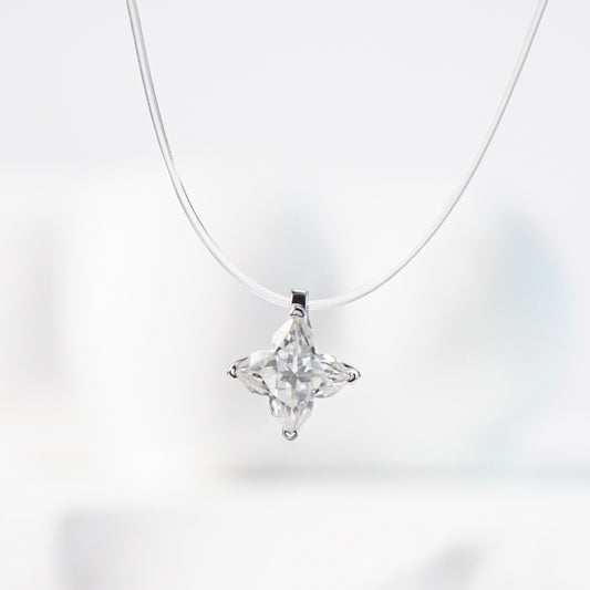 1ct Exquisite Leaf Clover Fishing Line Pendant Necklace Lab-Created Moissanite Necklace S925 Chain