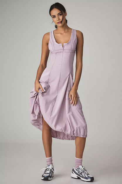 Daily Practice Fastpack Bubble-Hem Midi Dress (Buy 2 Free Shipping)