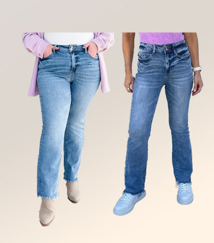 Vintage Double Button Frayed Hem Bootcut Jeans