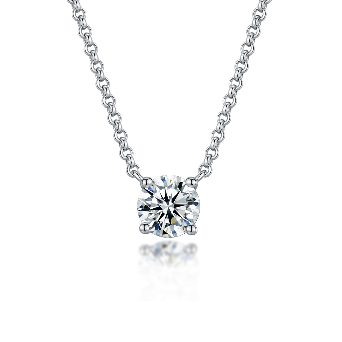 1ct Synthetic Moissanite Classic Round Four Prong Necklace S925 Chain