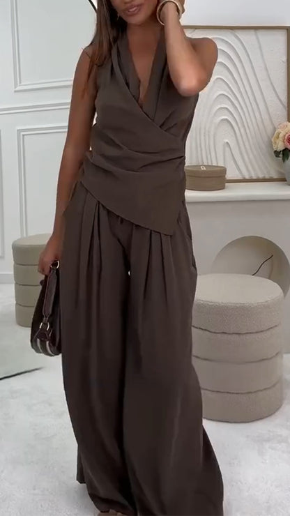 Women's V-neck Hanging Neck Top+pants Casual Suit(Buy 2 Free Shipping)