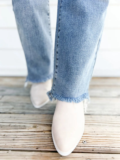Vintage Double Button Frayed Hem Bootcut Jeans