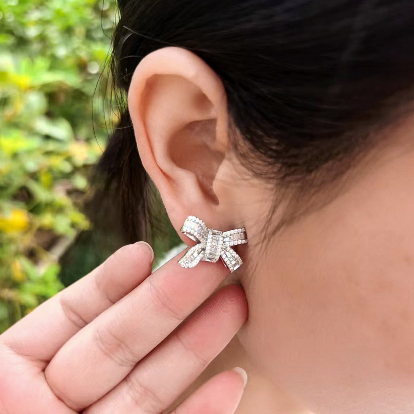 Bow Stud Earrings Bow-knot Earrings Synthetic Moissanite S925 Stud Earrings