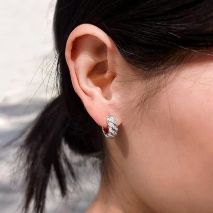Sculpted Cable Hoop Earrings D Color VVS Synthetic Moissanite S925 Earrings