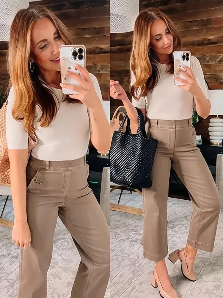 Tummy Control Twill Cropped Wide Leg Pant(Buy 2 Free Shipping)