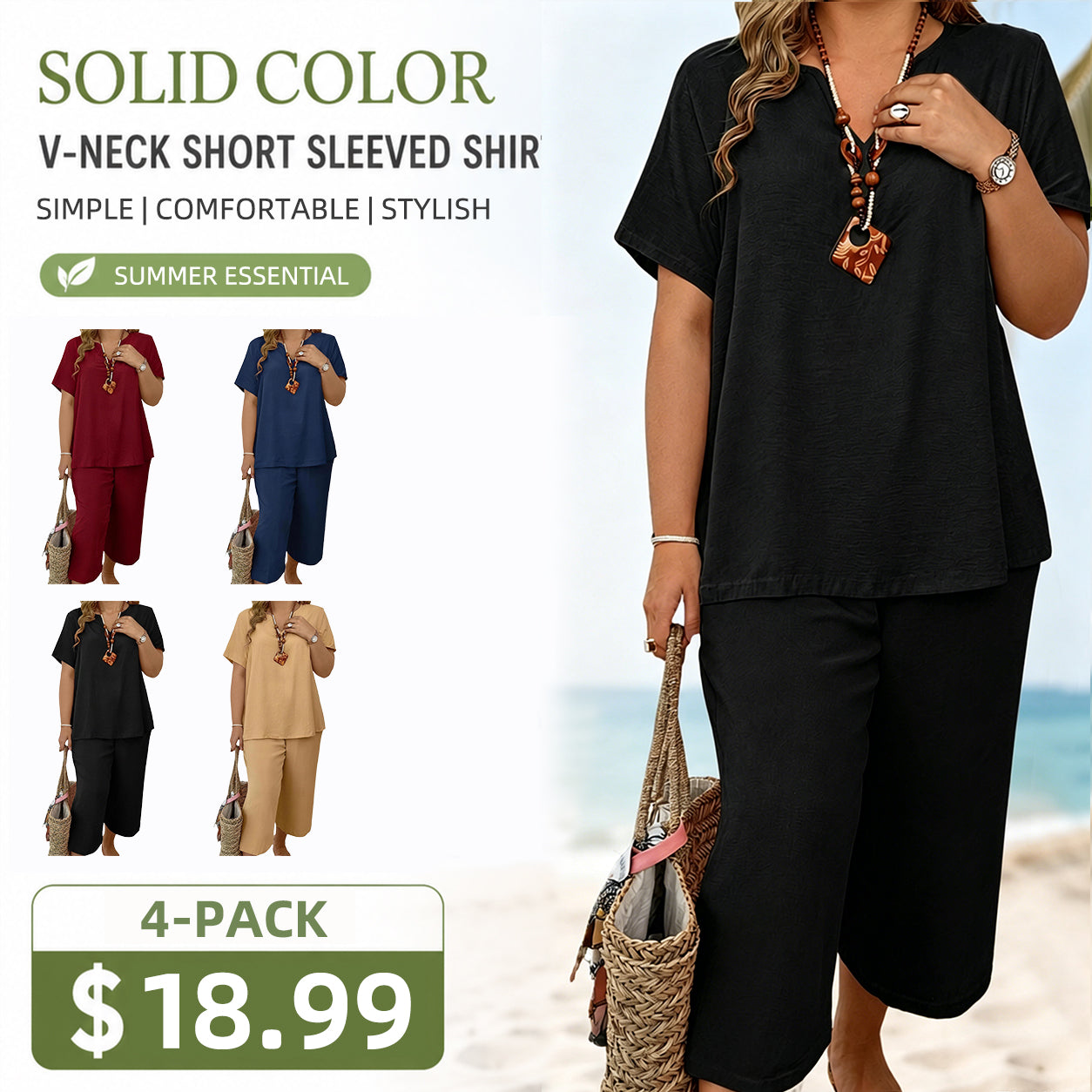 Effortless Comfort™ Lounge Set – Short Sleeve Top & Wide Leg Pants