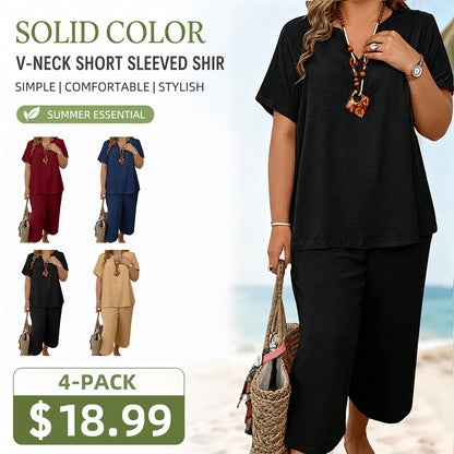 Effortless Comfort™ Lounge Set – Short Sleeve Top & Wide Leg Pants