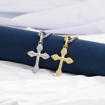 1.7ct Round Pointed Cross Necklace D Color Synthetic Moissanite Unisex Pendant Necklace S925 Chain