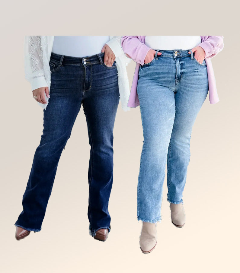 Vintage Double Button Frayed Hem Bootcut Jeans