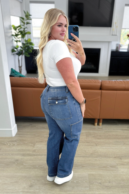 Tummy Control High Rise Cargo Wide Leg Jeans (Buy 2 Free Shipping)