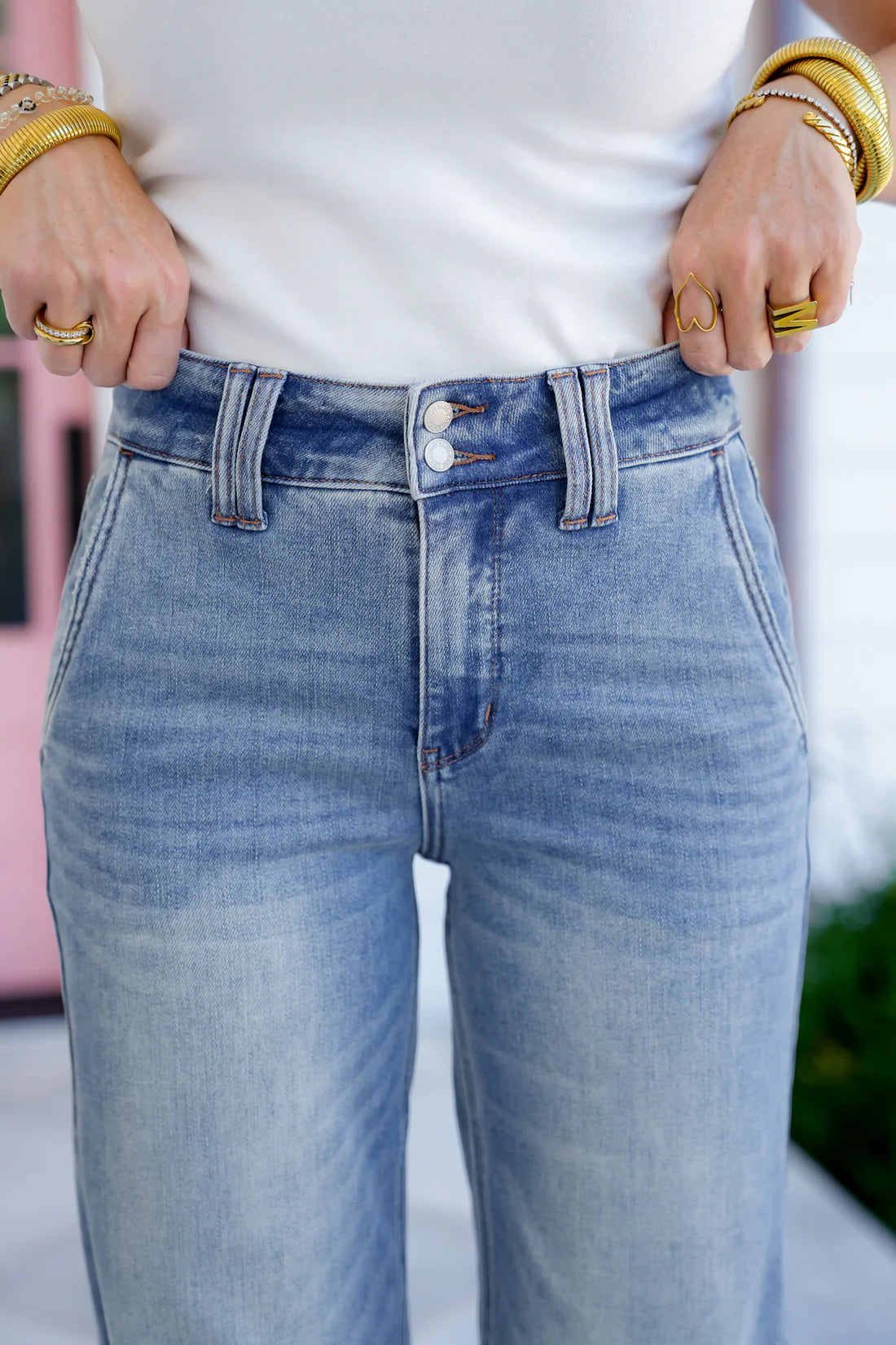 High Rise Double Button Wide Leg Jeans (Buy 2 Free Shipping)