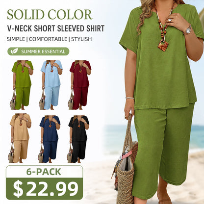 Effortless Comfort™ Lounge Set – Short Sleeve Top & Wide Leg Pants
