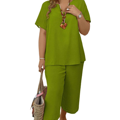 Effortless Comfort™ Lounge Set – Short Sleeve Top & Wide Leg Pants