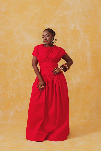 Adesuwa Ruched Cotton Long Dress (Buy 2 Free Shipping)