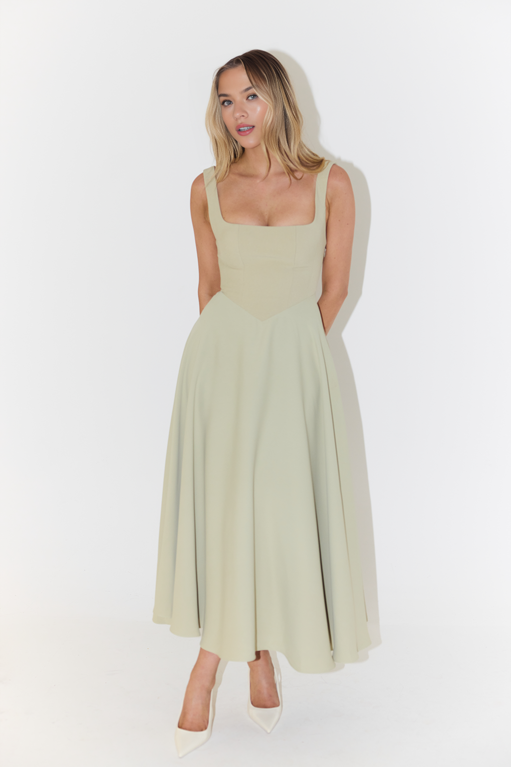 Muse Low Waist Square Neck Midi Dress(BUY 2 FREE SHIPPING)