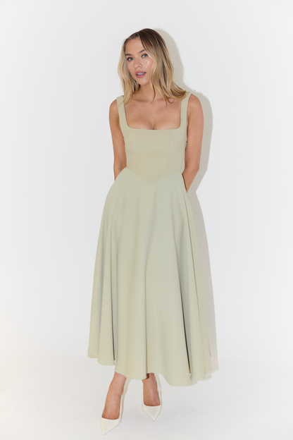 Muse Low Waist Square Neck Midi Dress(BUY 2 FREE SHIPPING)