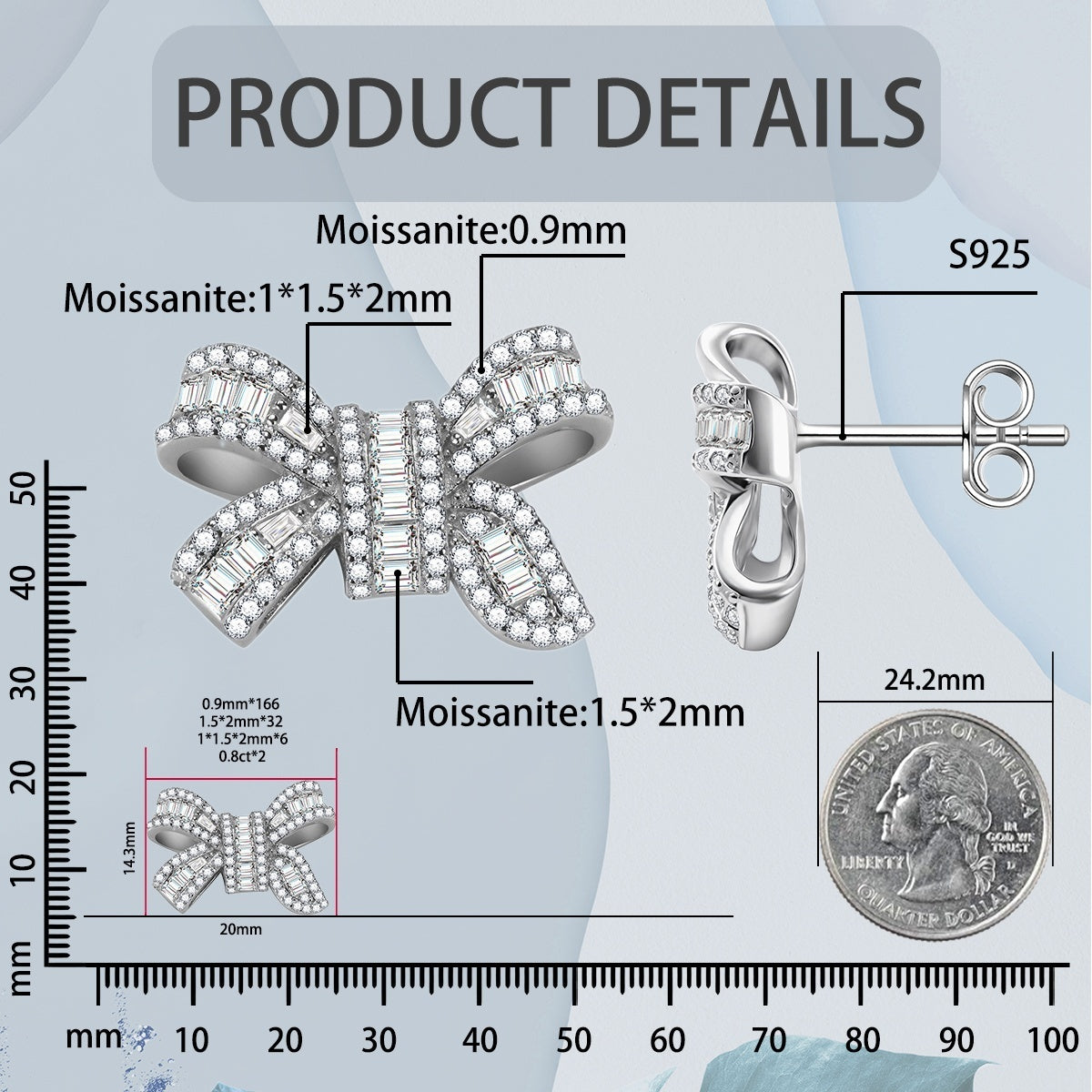 Bow Stud Earrings Bow-knot Earrings Synthetic Moissanite S925 Stud Earrings