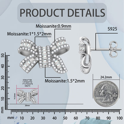 Bow Stud Earrings Bow-knot Earrings Synthetic Moissanite S925 Stud Earrings