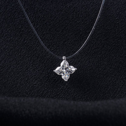 1ct Exquisite Leaf Clover Fishing Line Pendant Necklace Lab-Created Moissanite Necklace S925 Chain