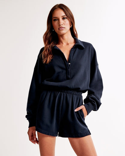 Long-Sleeve Polo Fleece Romper(BUY 2 FREE SHIPPING)