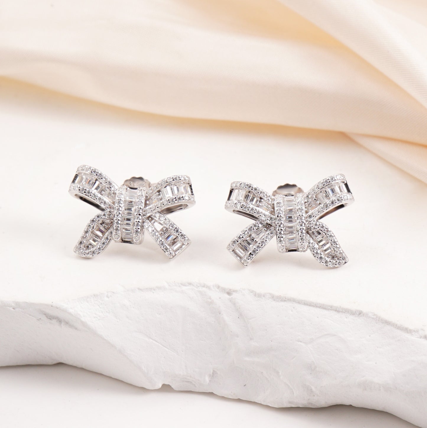 Bow Stud Earrings Bow-knot Earrings Synthetic Moissanite S925 Stud Earrings