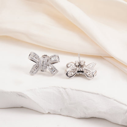 Bow Stud Earrings Bow-knot Earrings Synthetic Moissanite S925 Stud Earrings