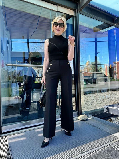 Tummy Control Button Wide Leg Pant(BUY 2 FREE SHIPPING)