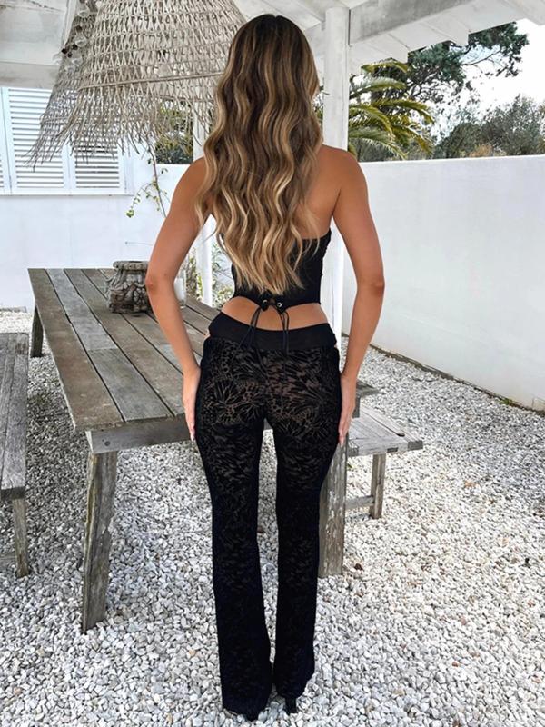 Summer Backless Adjustable Lace Up Tube Top & Ring Linked Pants 2 Piece Set(Buy 2 Free Shipping)
