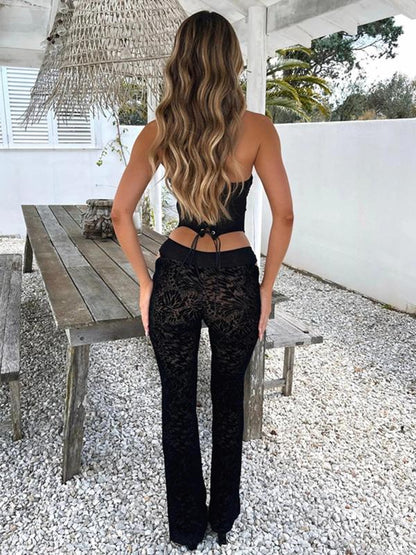 Summer Backless Adjustable Lace Up Tube Top & Ring Linked Pants 2 Piece Set(Buy 2 Free Shipping)