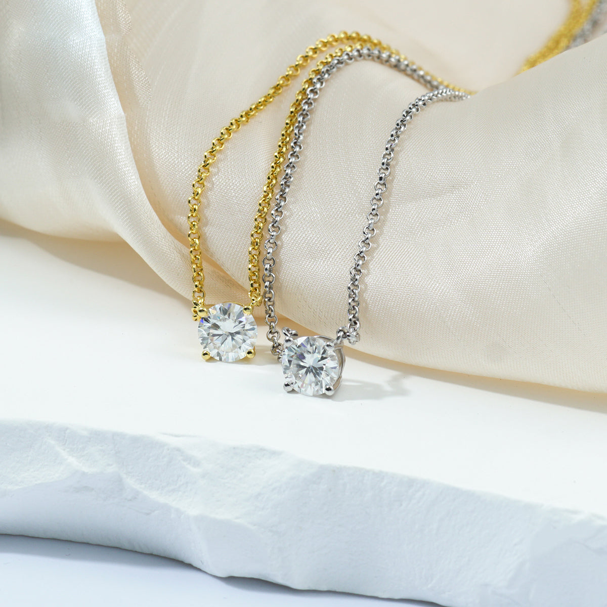 1ct Synthetic Moissanite Classic Round Four Prong Necklace S925 Chain