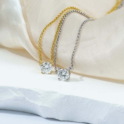 1ct Synthetic Moissanite Classic Round Four Prong Necklace S925 Chain