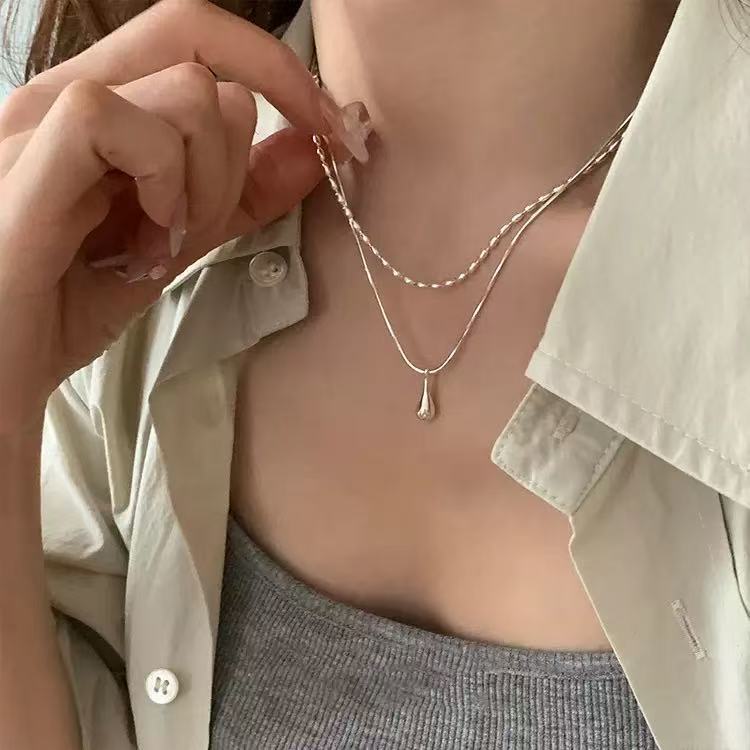 Layered Silver Teardrop Necklace