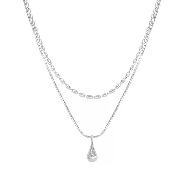 Layered Silver Teardrop Necklace