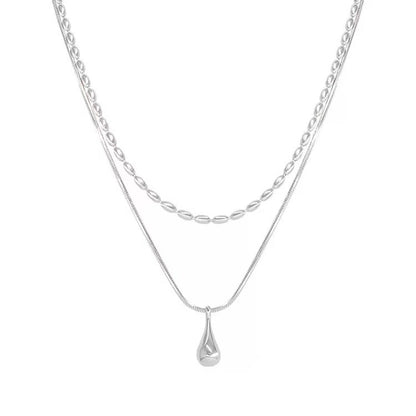 Layered Silver Teardrop Necklace