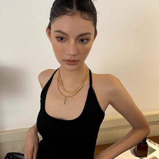 Gold Double - Layered Cross Necklace