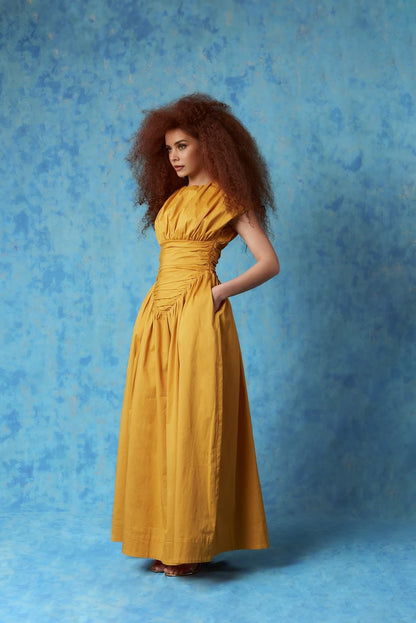 Adesuwa Ruched Cotton Long Dress (Buy 2 Free Shipping)