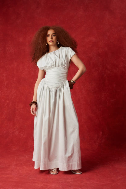 Adesuwa Ruched Cotton Long Dress (Buy 2 Free Shipping)