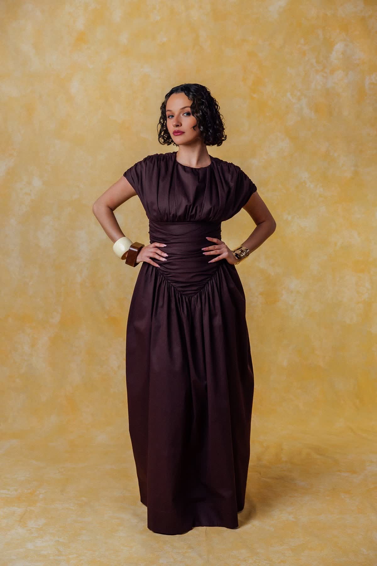 Adesuwa Ruched Cotton Long Dress (Buy 2 Free Shipping)