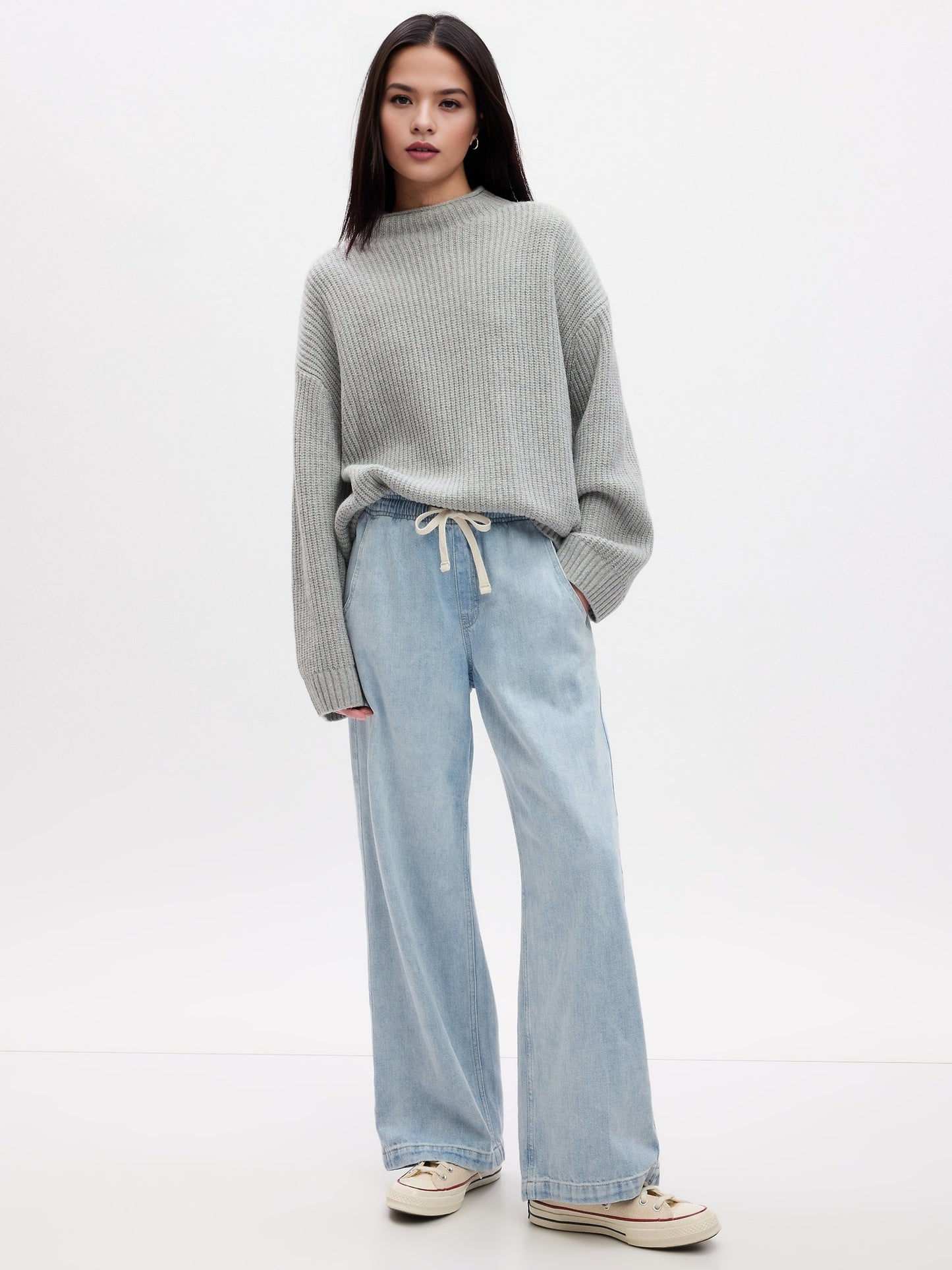 High Rise Seamed Wide-Leg Pull-On Jeans(BUY 2 FREE SHIPPING)