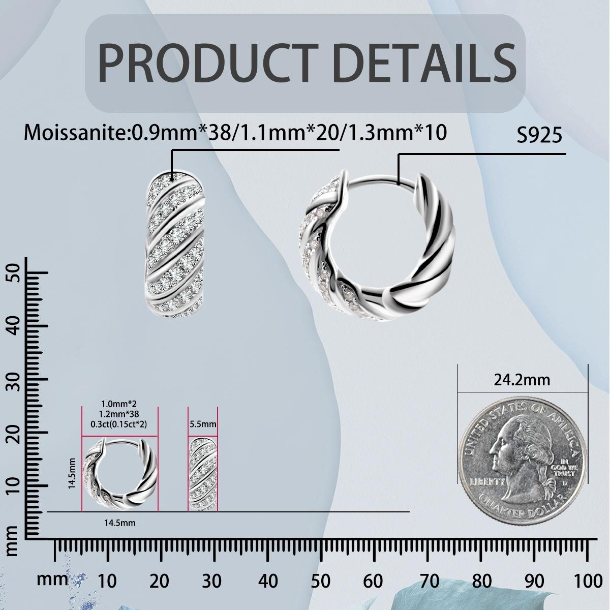 Sculpted Cable Hoop Earrings D Color VVS Synthetic Moissanite S925 Earrings