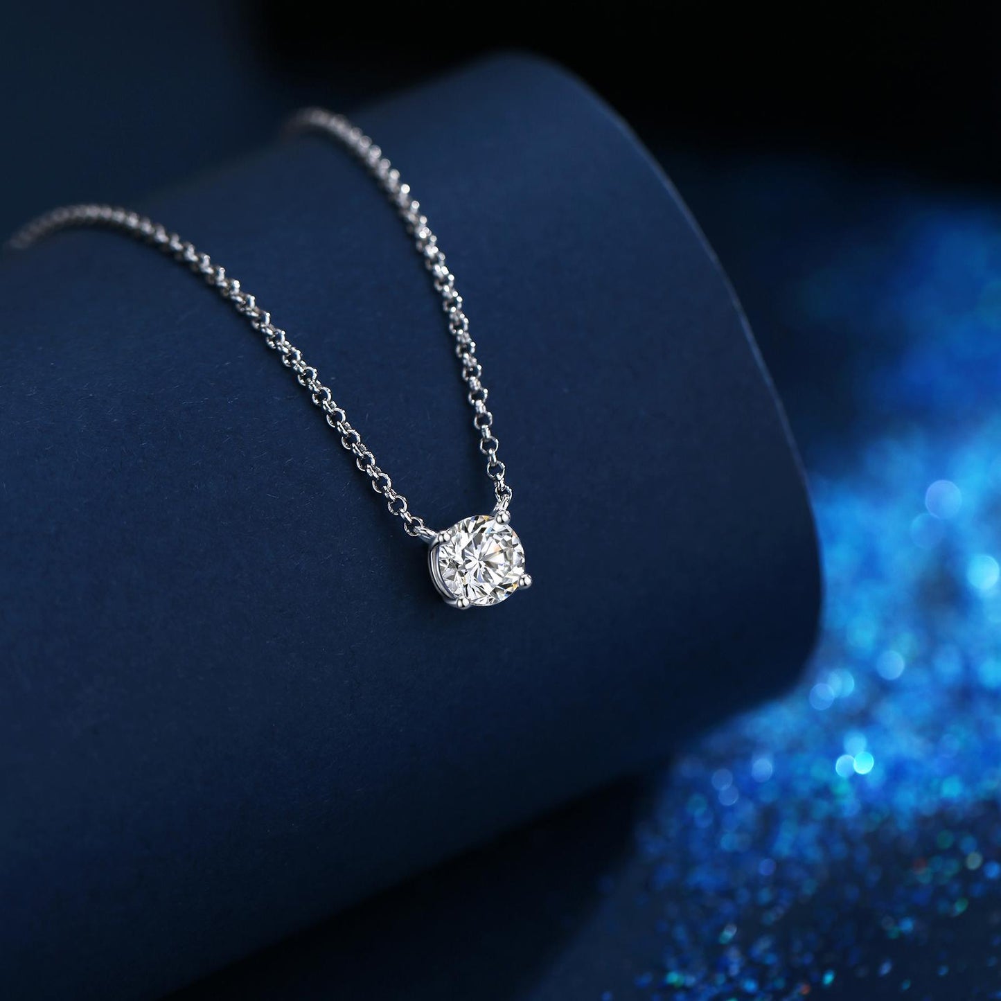 1ct Synthetic Moissanite Classic Round Four Prong Necklace S925 Chain