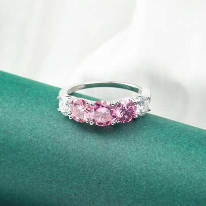 3.6ct Pink and White Round Synthetic Moissanite Wedding Band S925