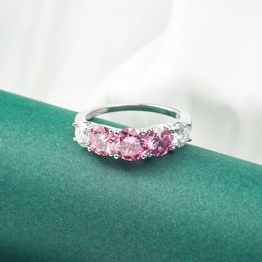 3.6ct Pink and White Round Synthetic Moissanite Wedding Band S925
