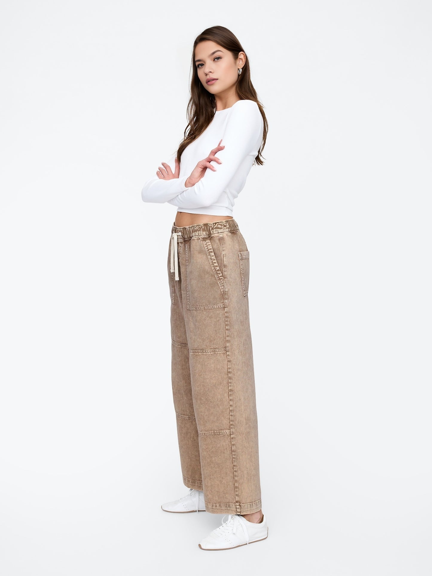 High Rise Seamed Wide-Leg Pull-On Jeans(BUY 2 FREE SHIPPING)